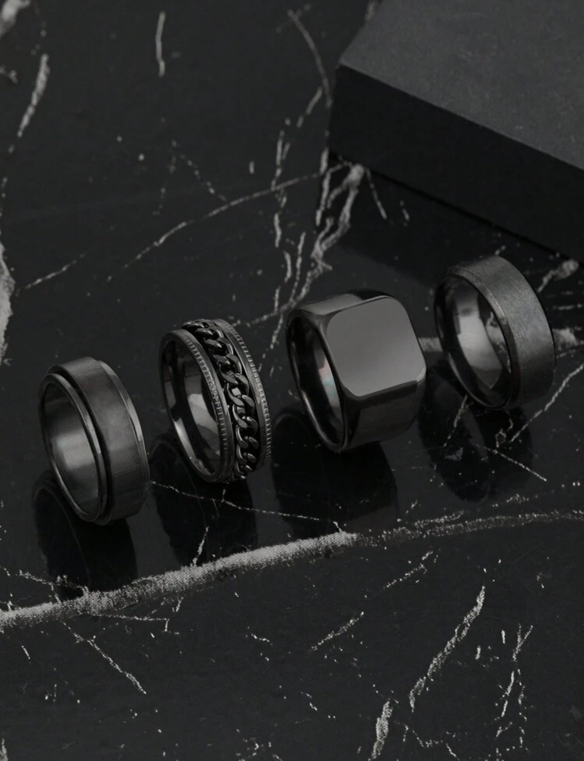 4pc Embossed Matte Ring set for men