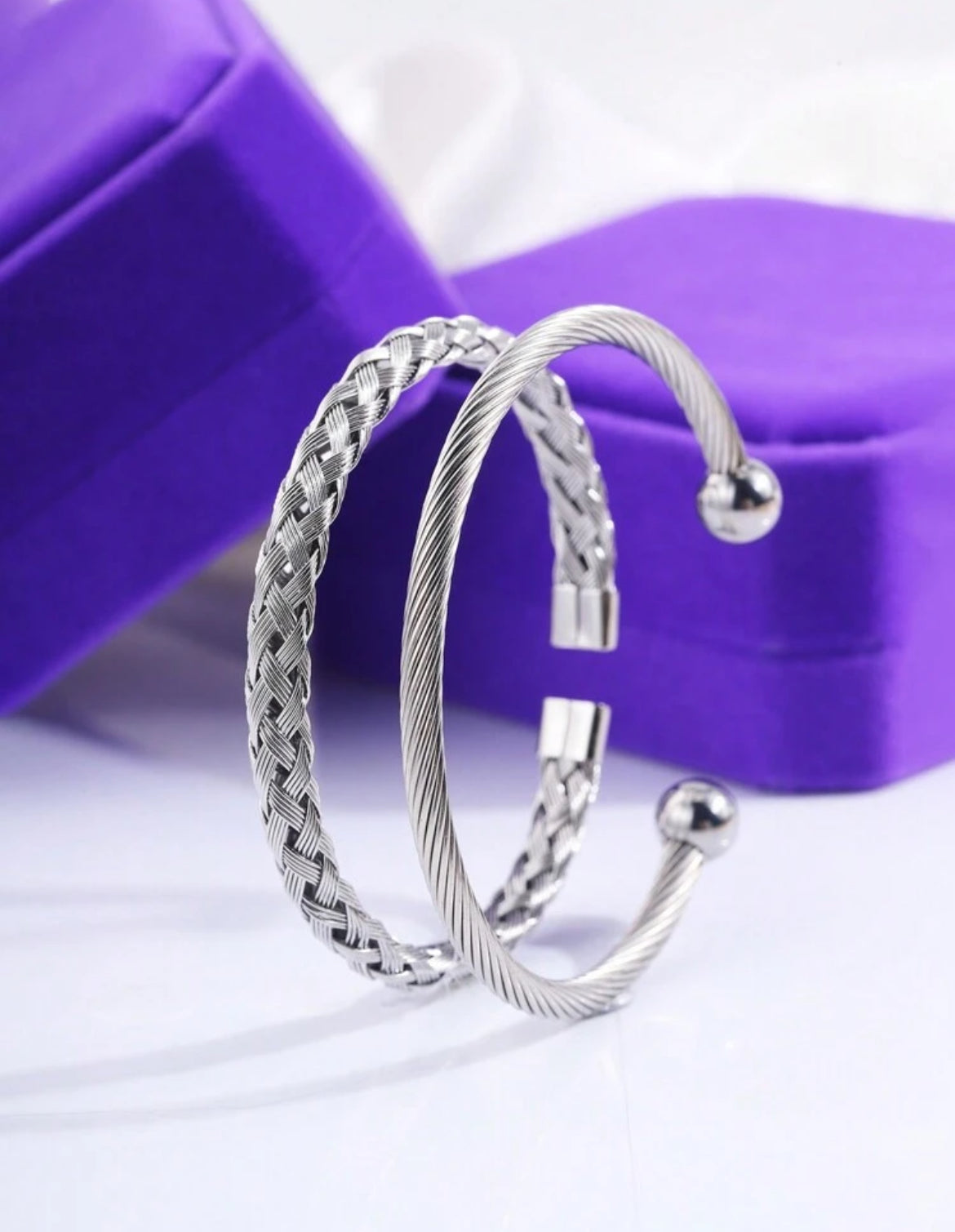 2pc Stainless Steel Wired Bracelet Set
