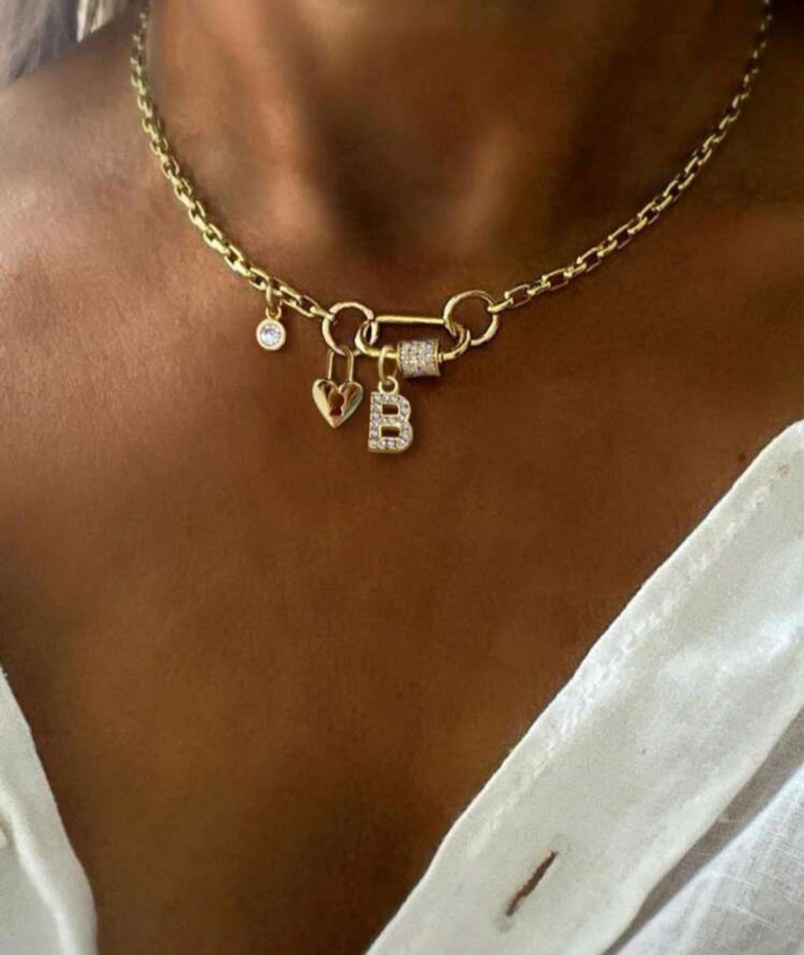 Initial Pin charm necklace
