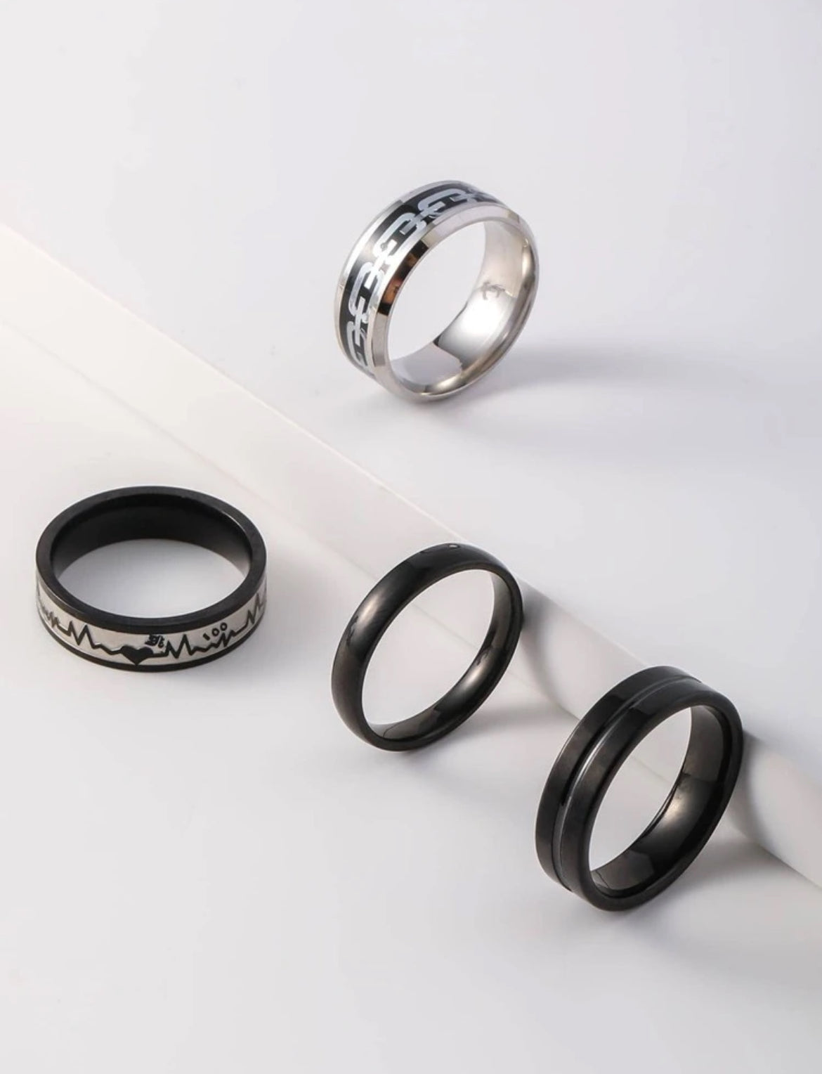 4pc heartbeat ring set for men