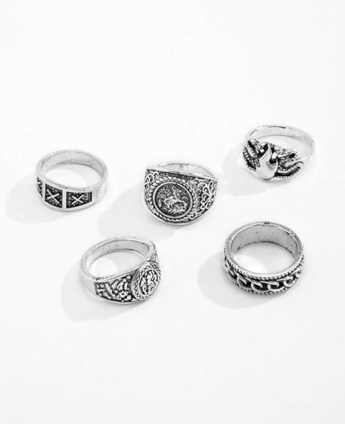 5pc Antique Silver Ring Set for men
