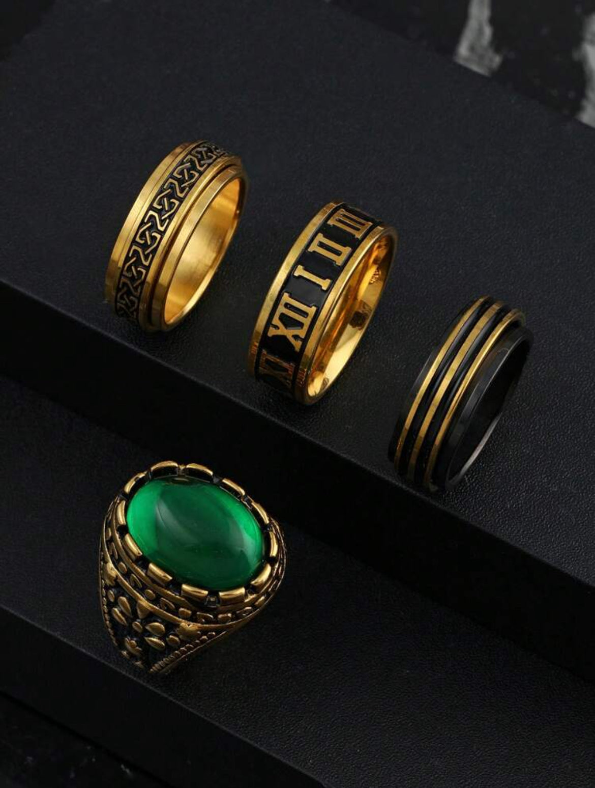 4pc Vintage 18K gold plated Ring Set for men