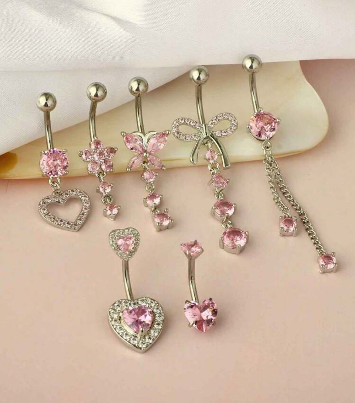 5pc Sexy Pink Belly Ring set