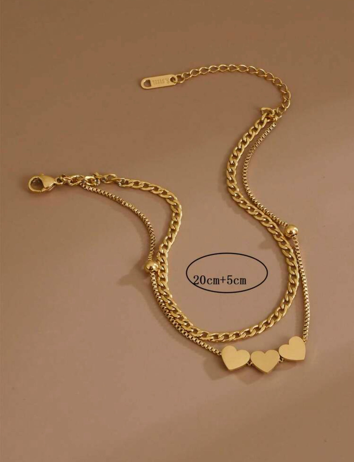 Cora heart stainless steel anklet