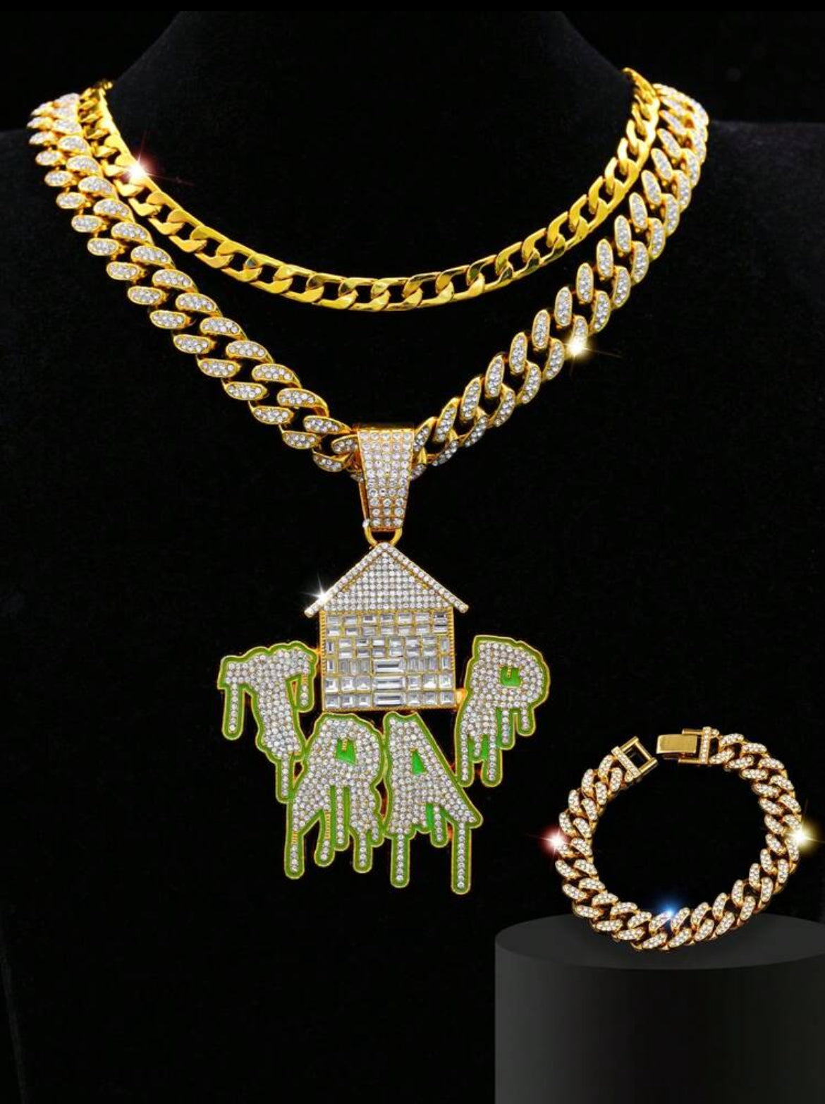 3pc Trap house icy jewelry set for men