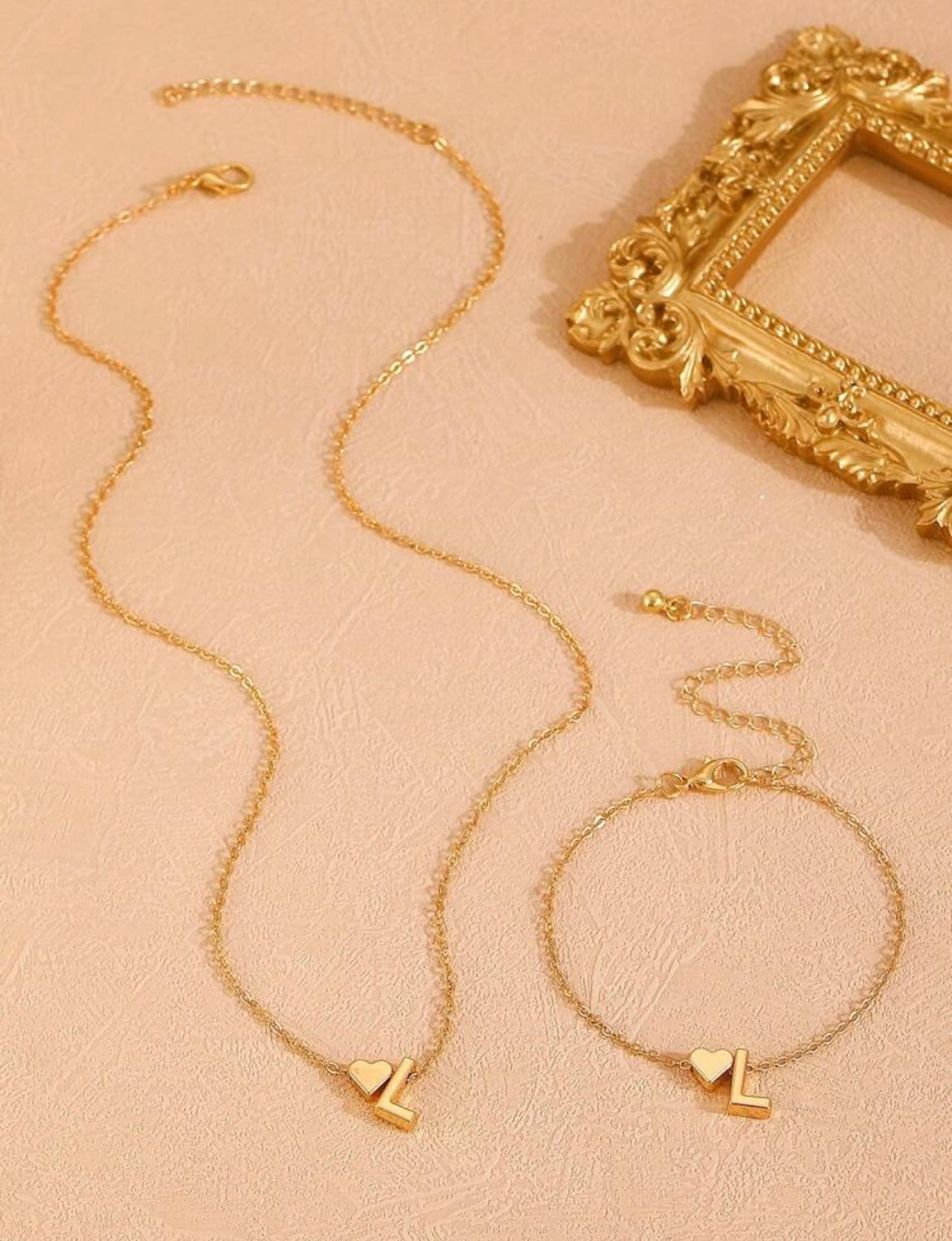 Initial necklace & bracelet set