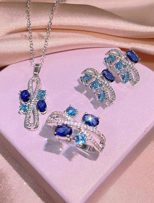 4pc Sapphire Princess Elegant jewelry set