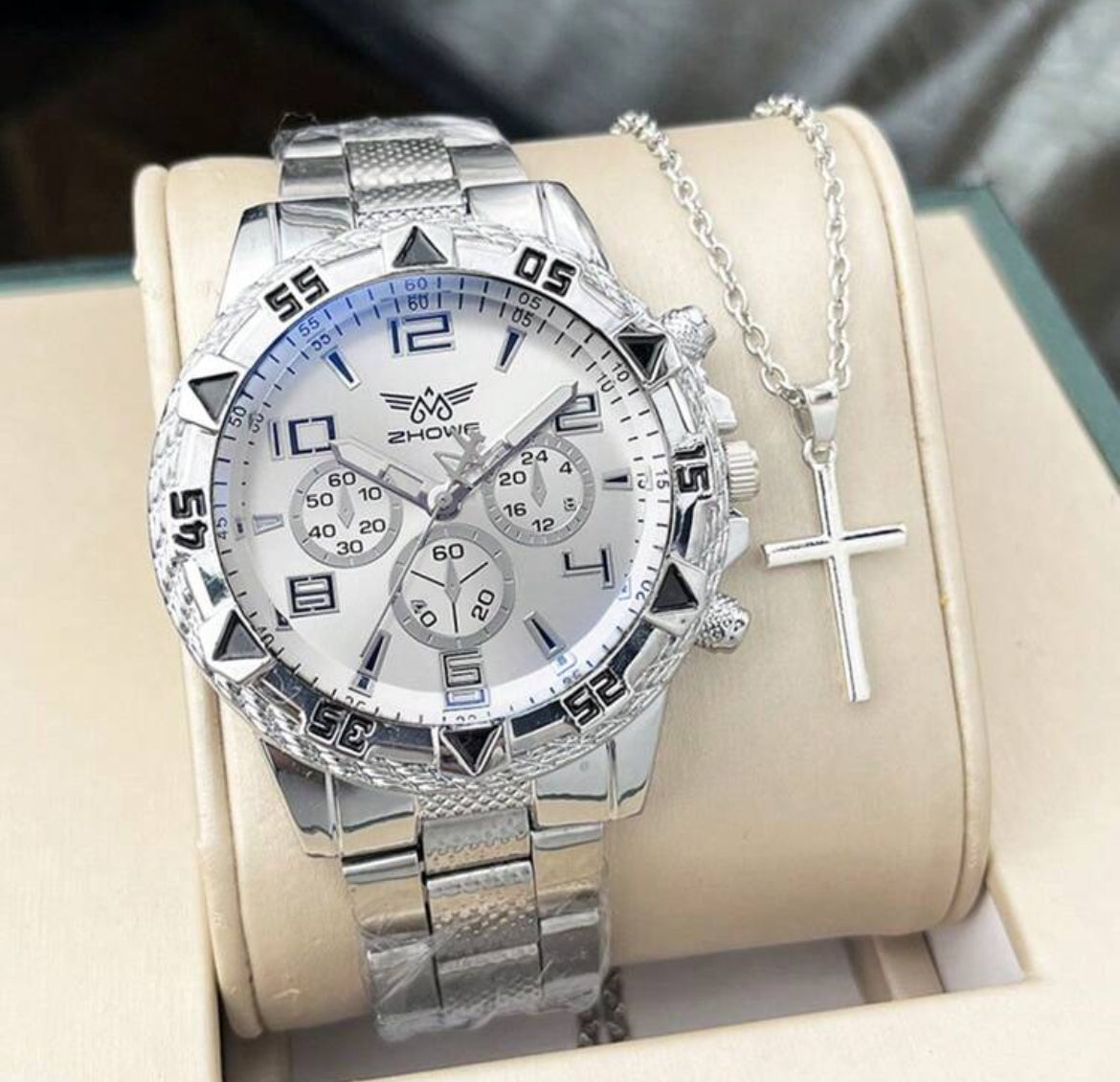 Men’s Stainless Steel Watch & Necklace Set