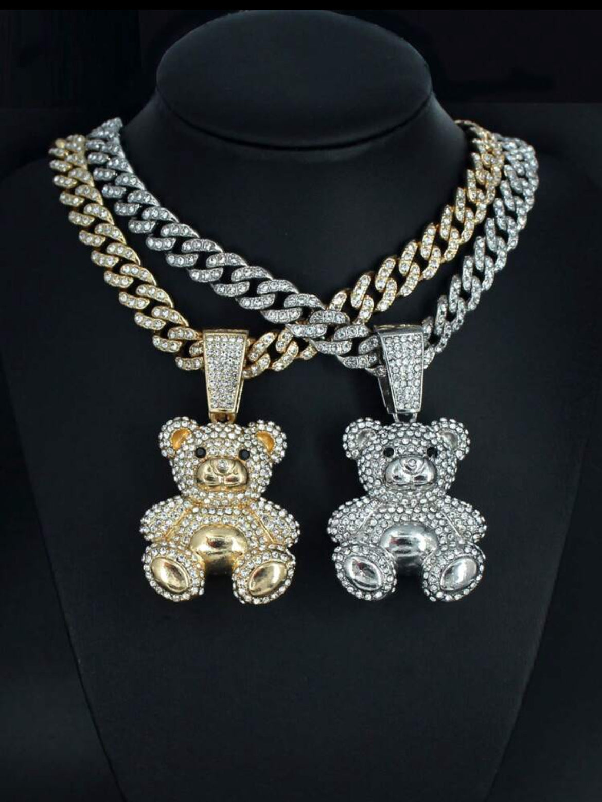 Teddy bear pendant icy chain