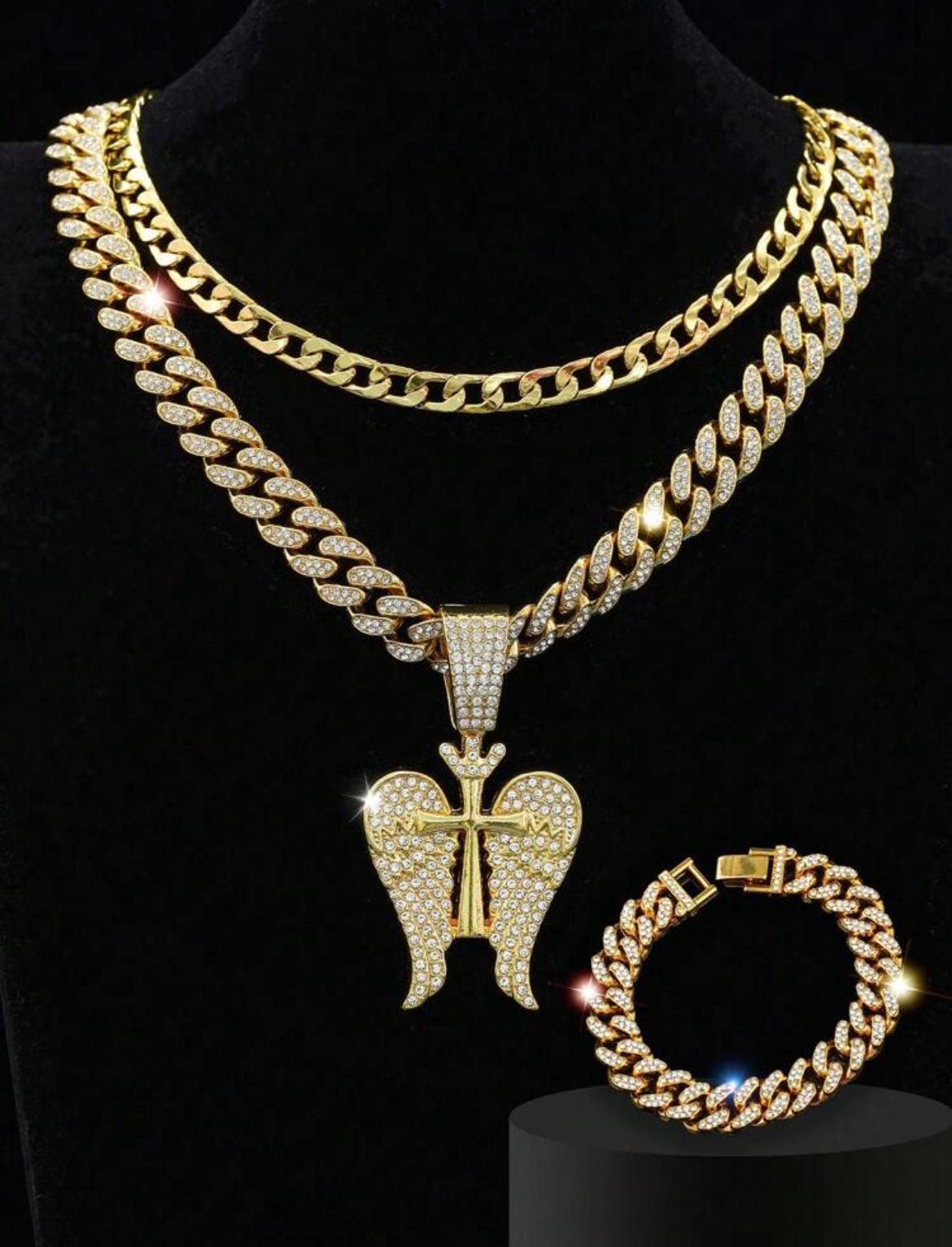 3pc Crown & Wings Icy Jewelry set