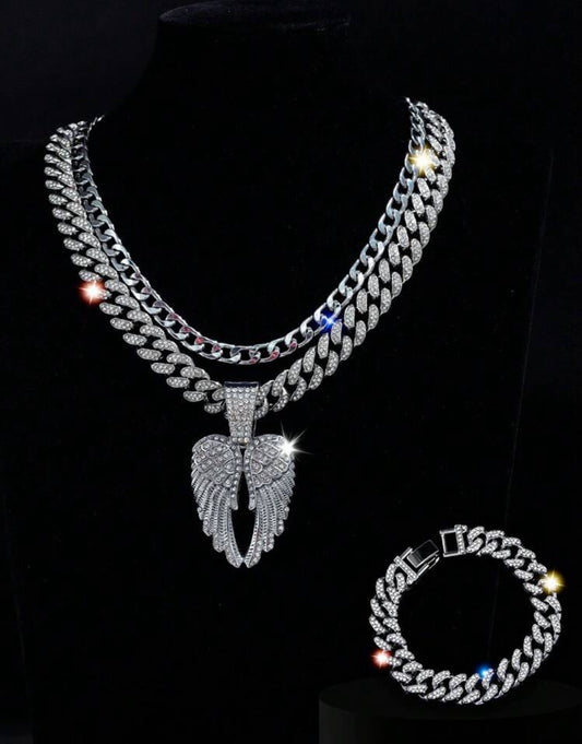 3pc Angel Wing Icy jewelry set