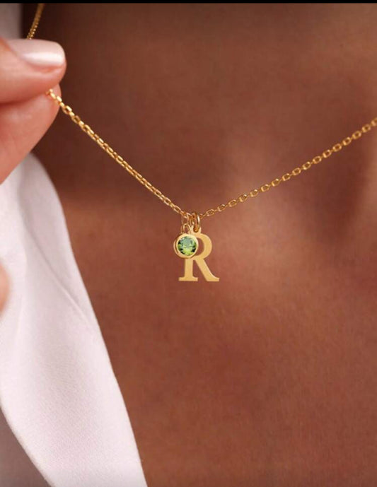 Initial birthstone necklace