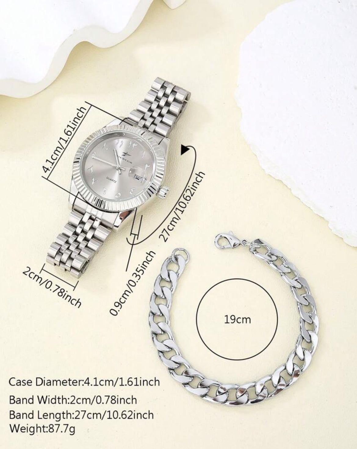 RICECGO 1pc Men's Classic Quartz Watch & Bracelet Set