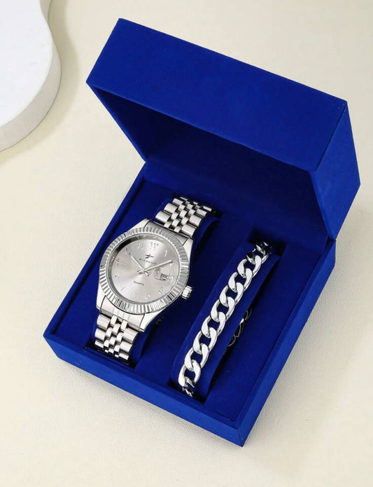 RICECGO 1pc Men's Classic Quartz Watch & Bracelet Set