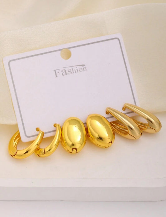 3pairs Fula Gold Earring Set