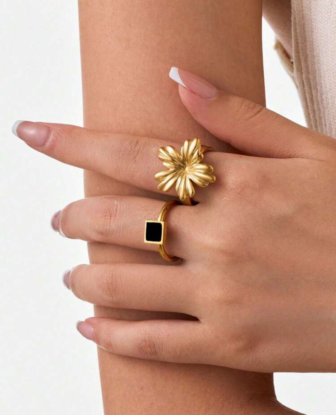 2pc Stainless Steel Black Plate Rings