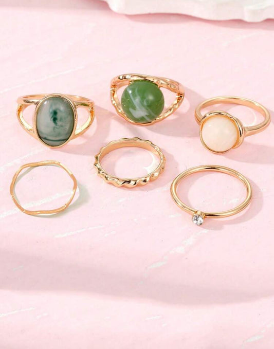 6pc Jade Stainless Steel Ring set