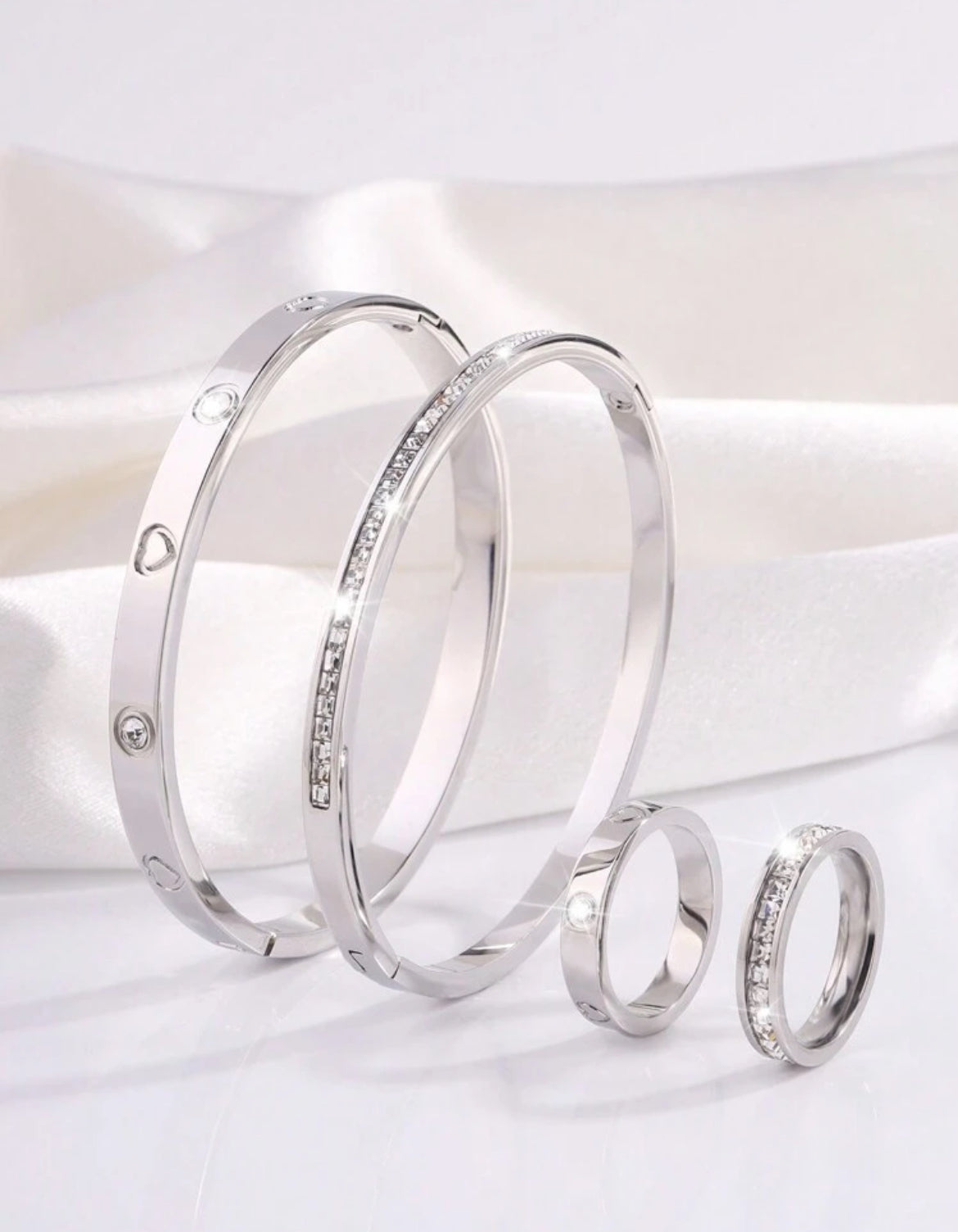 4pc Heart Stainless Steel Bracelet & Ring set