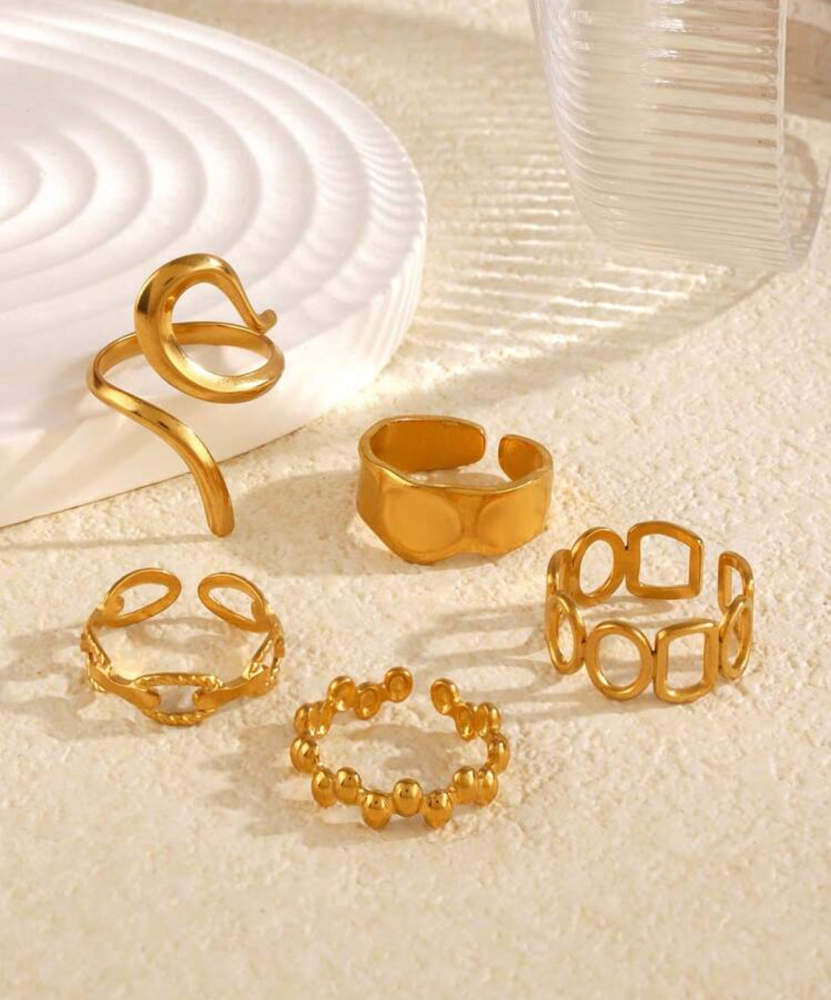 5pc Fae 18K gold plated ring set