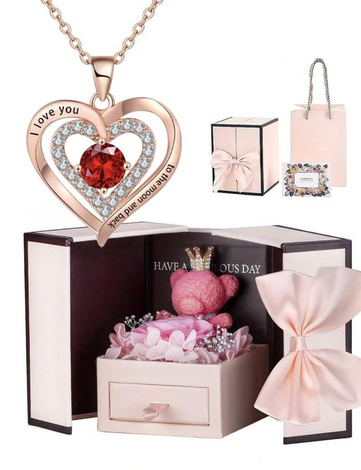 I love you to the moon and back- necklace & teddy bear set