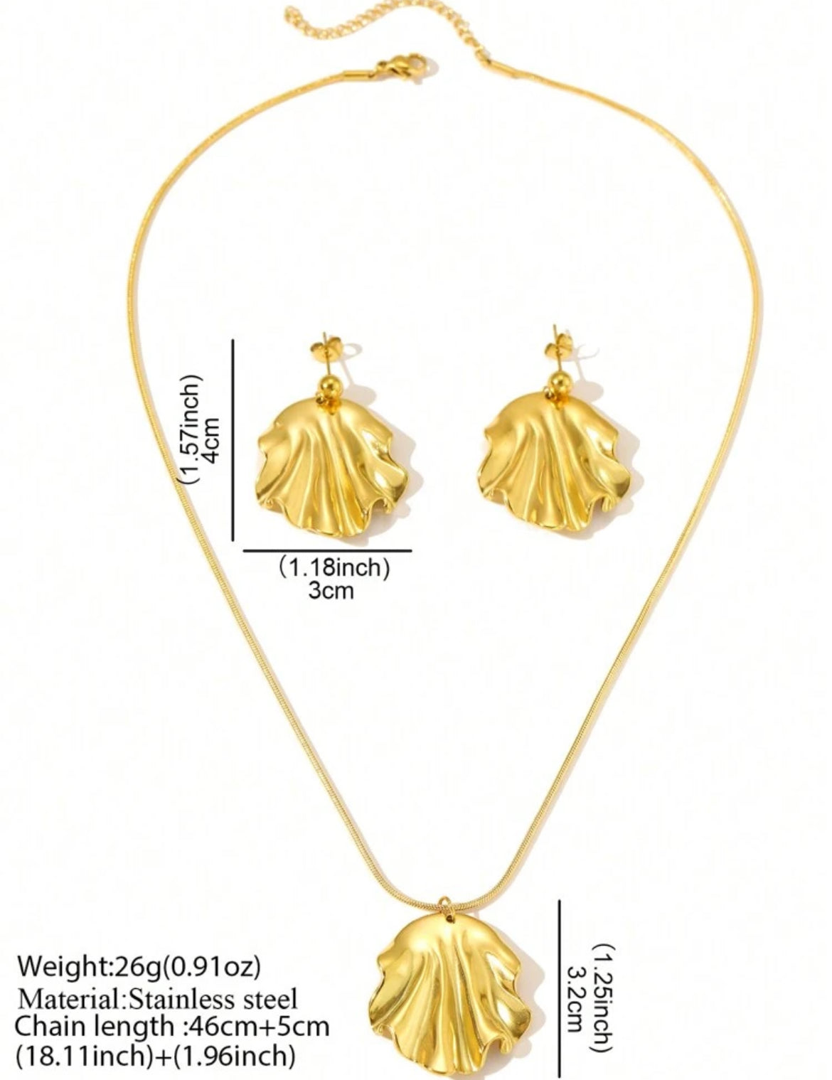 Aomo stainless steel necklace & earrings set