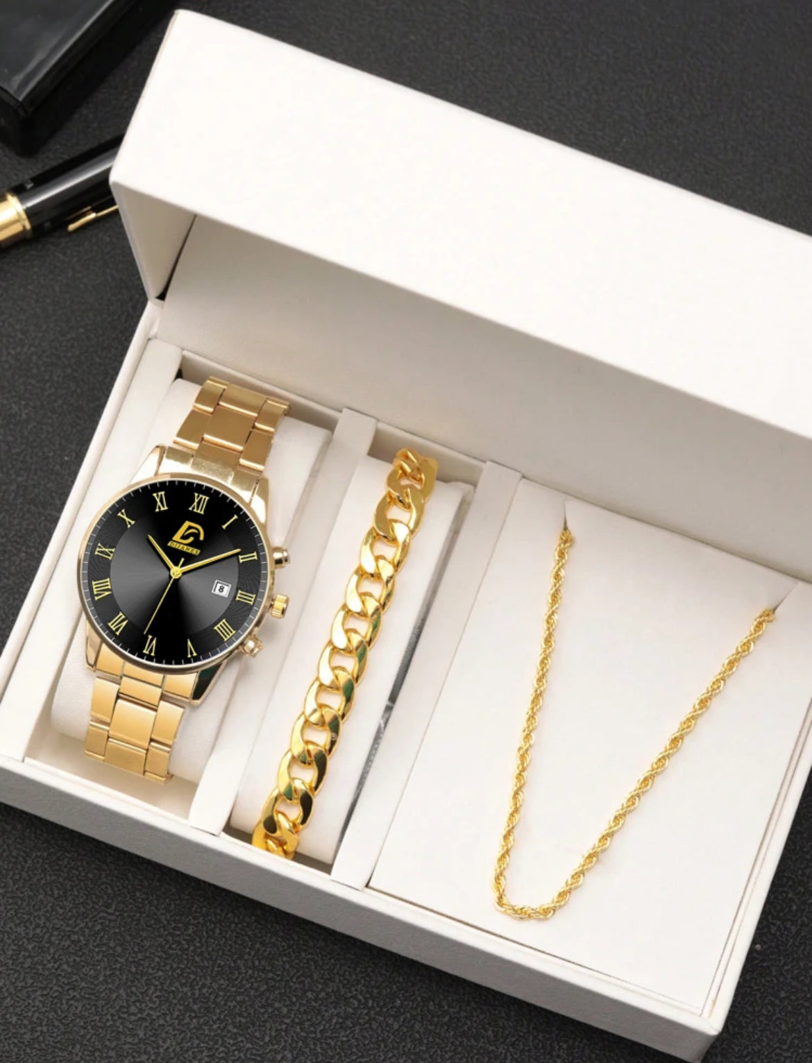 Business Man Stainless Steel Watch & Necklace Set