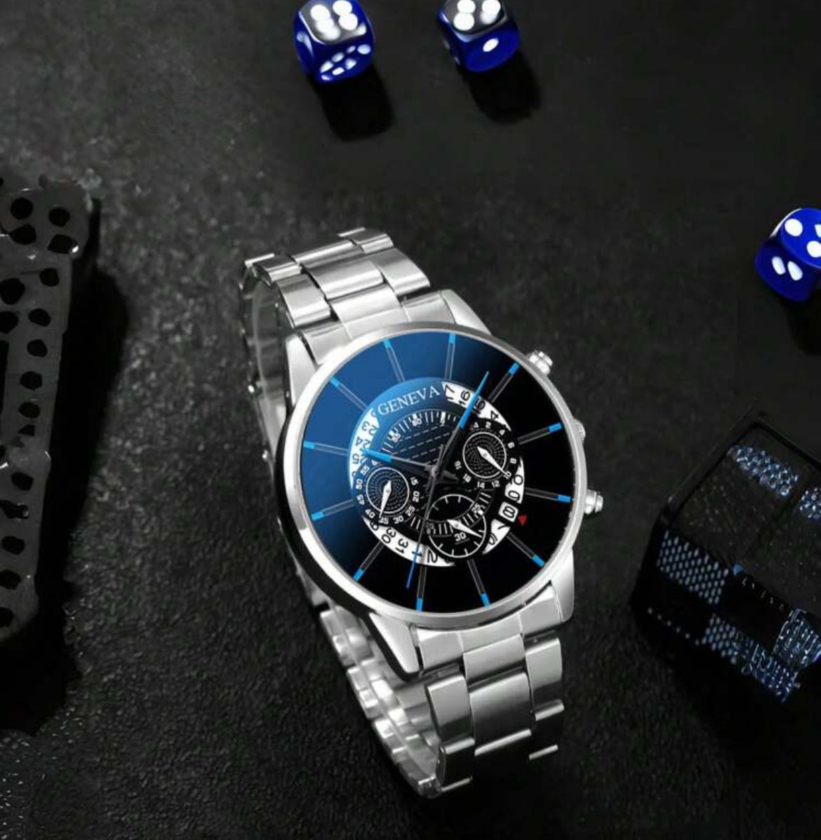 4pc Men’s Blue Elegant Watch Set