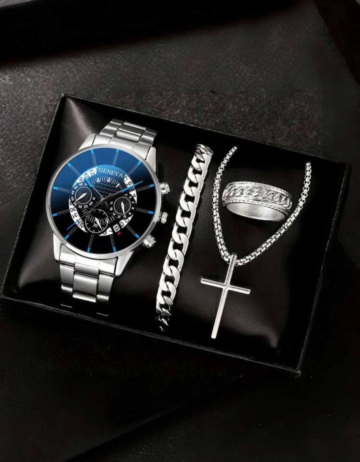 4pc Men’s Blue Elegant Watch Set