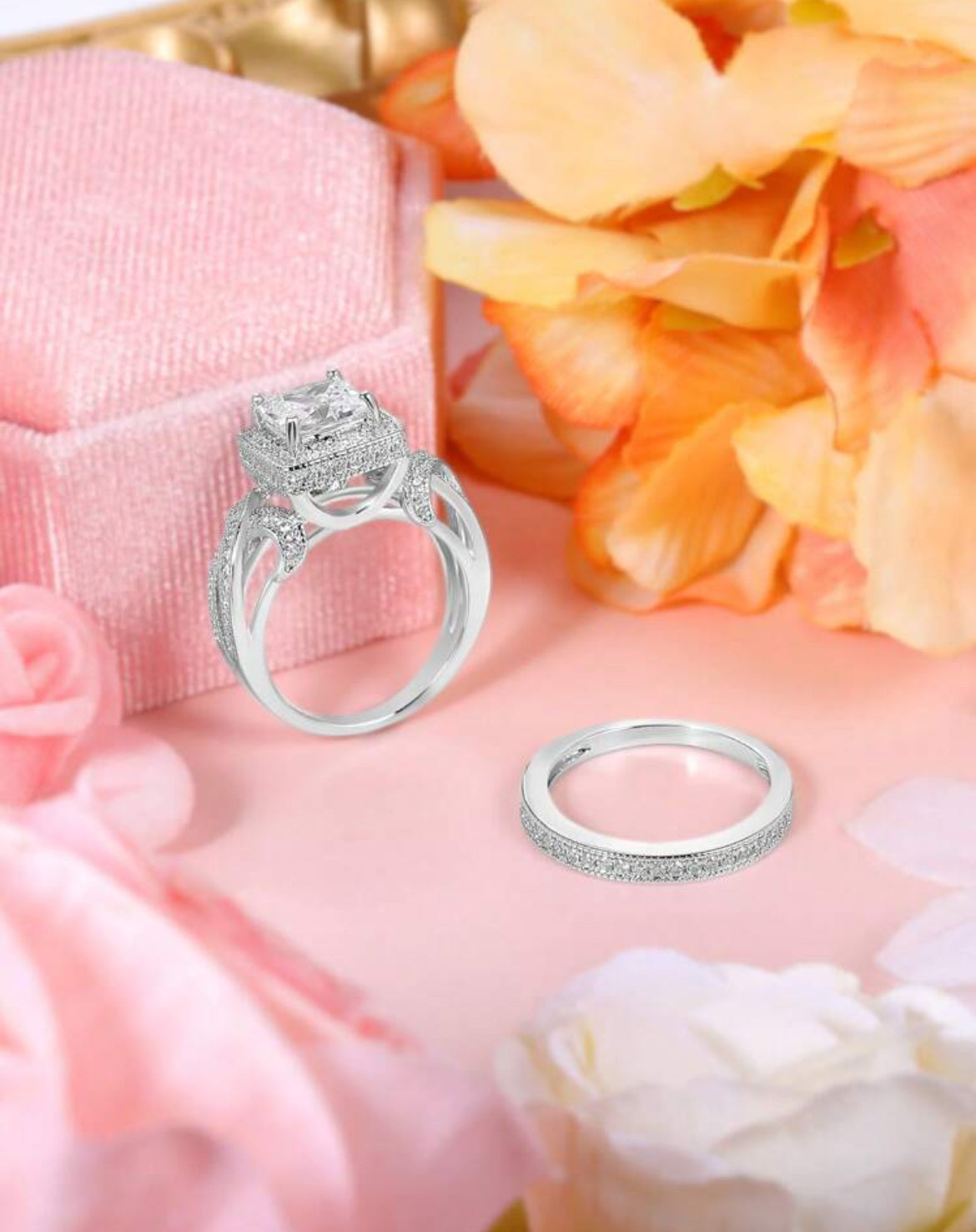 Princess Anne Ring 18k white gold plated .