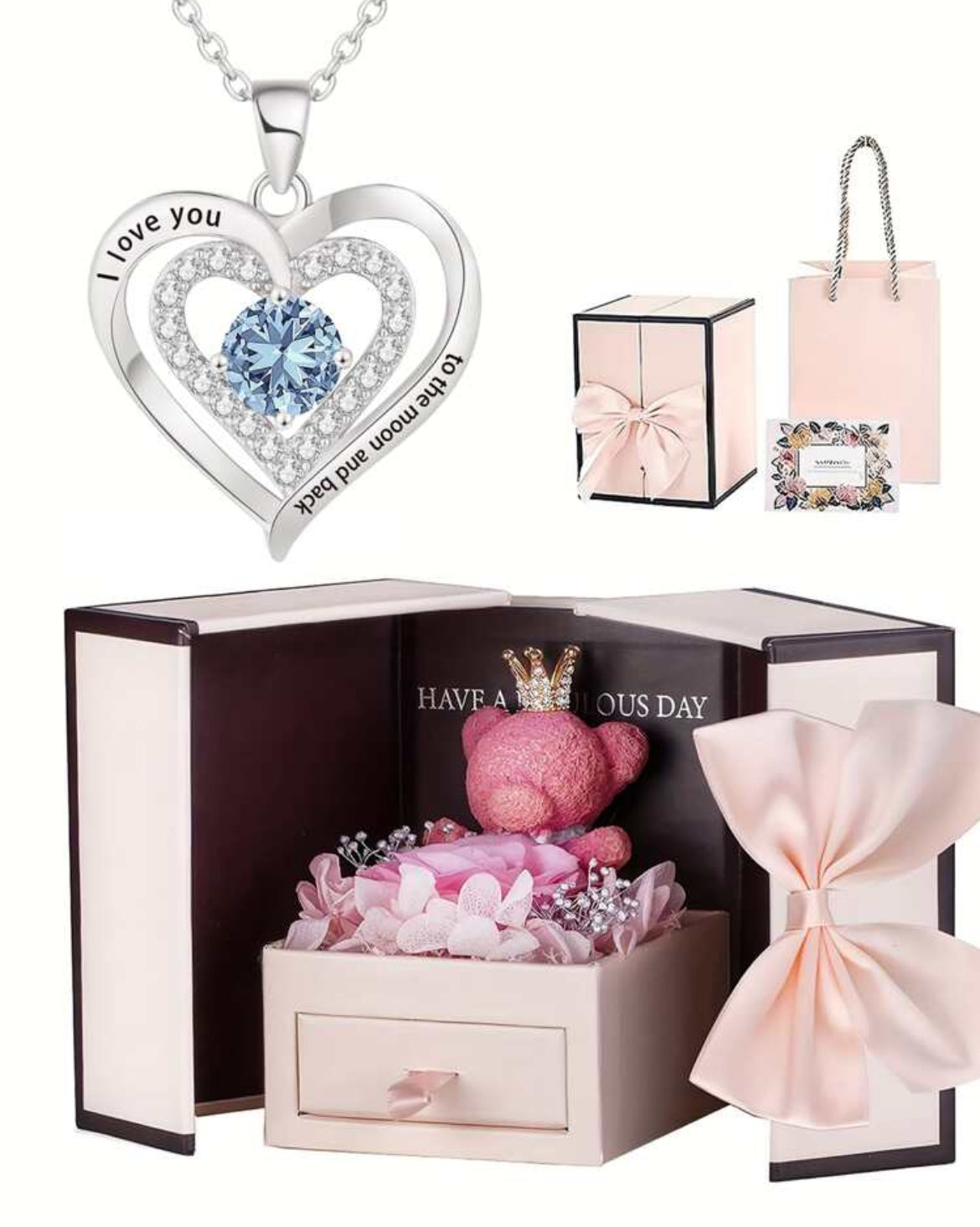 I love you to the moon and back- necklace & teddy bear set