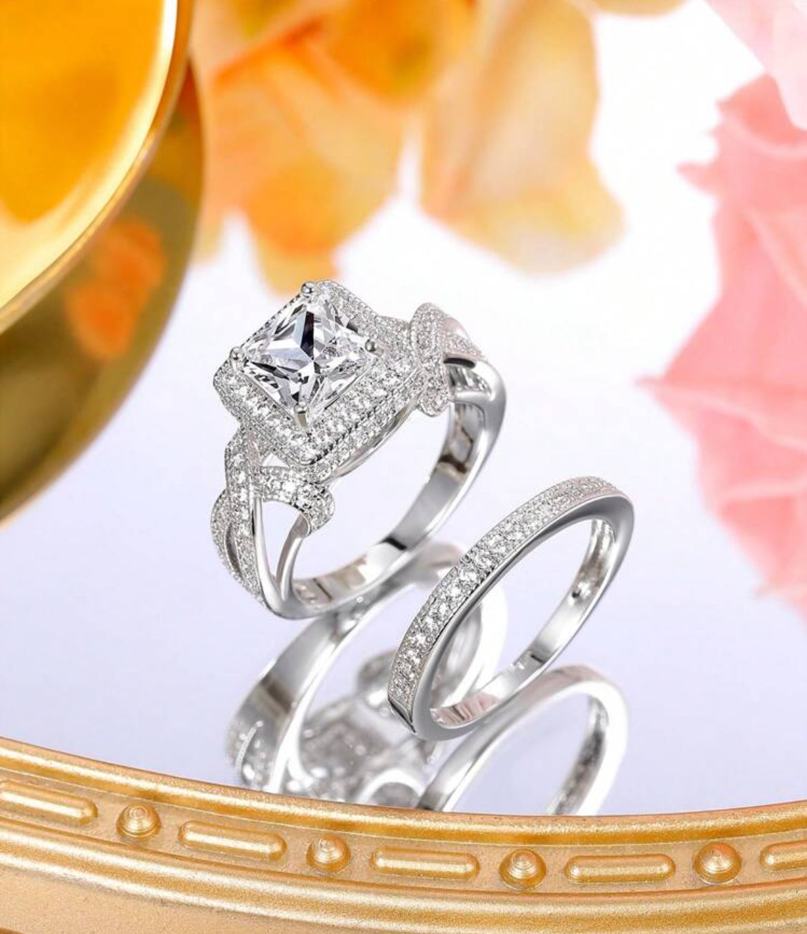 Princess Anne Ring 18k white gold plated .