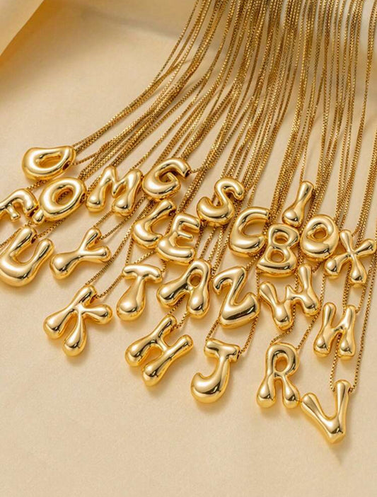 3D glossy initial pendant necklace