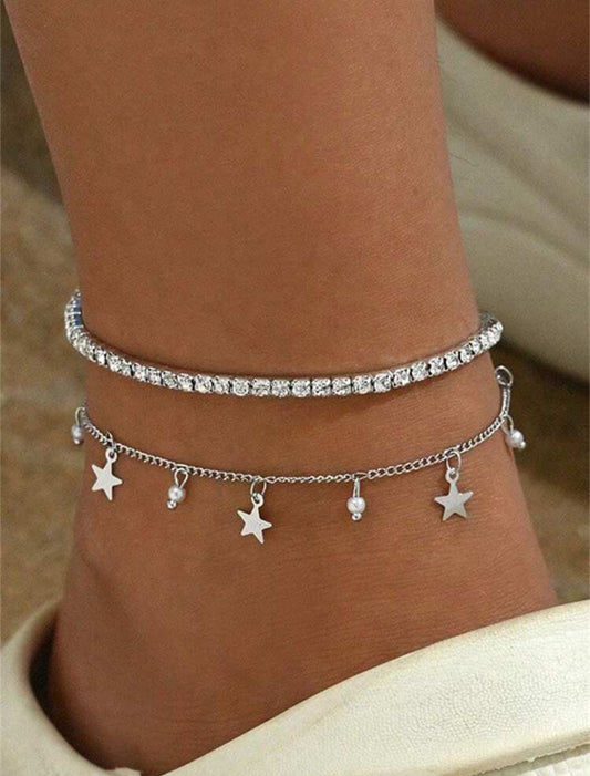 2pc Icy Star Anklet Set