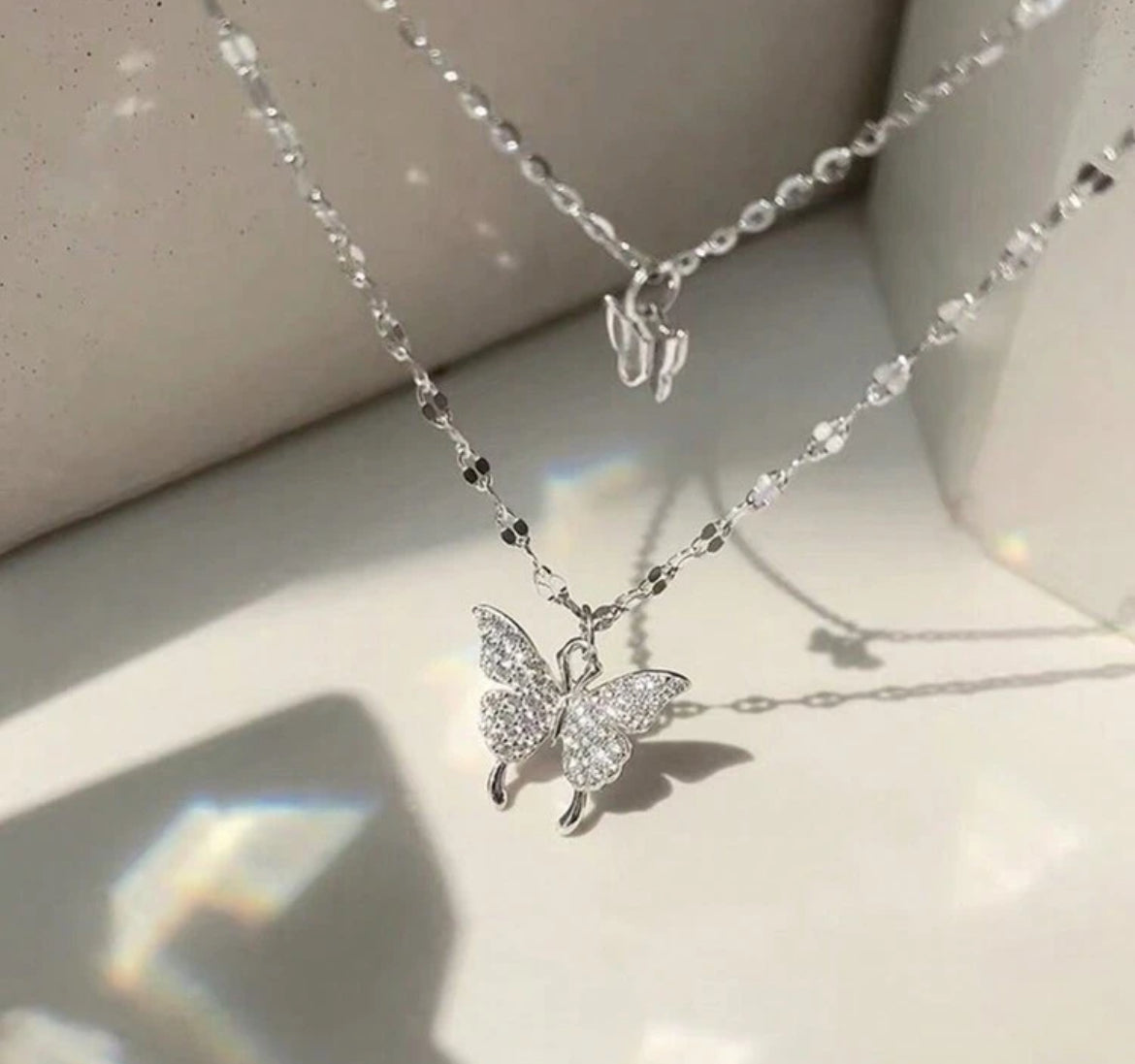 Double layer butterfly necklace