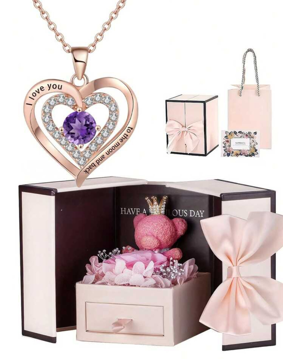 I love you to the moon and back- necklace & teddy bear set