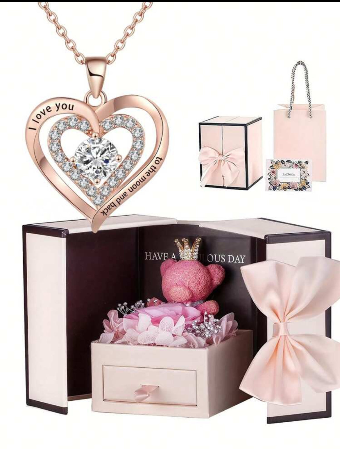 I love you to the moon and back- necklace & teddy bear set