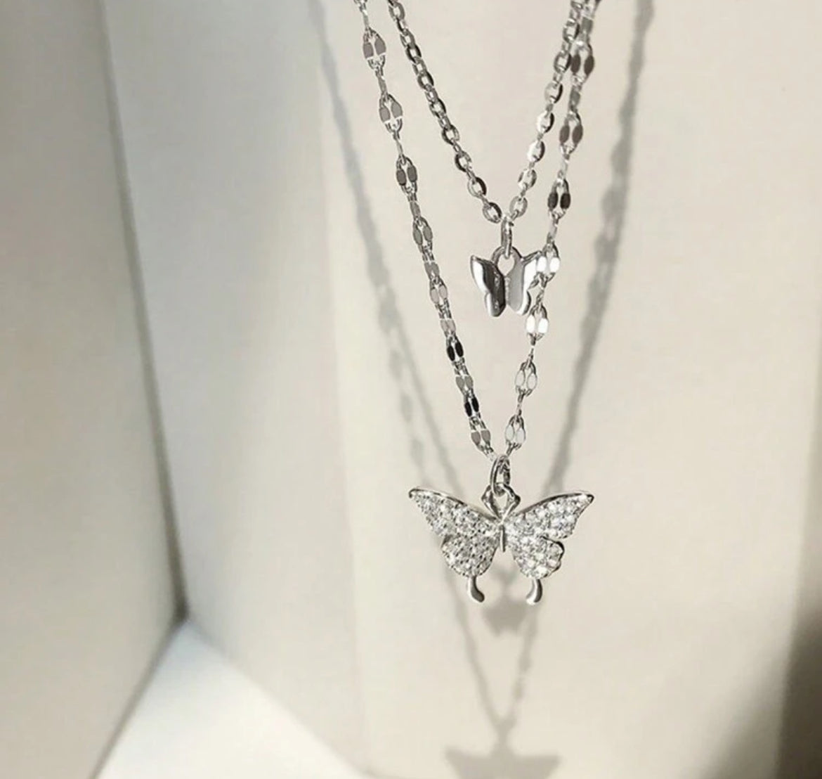 Double layer butterfly necklace