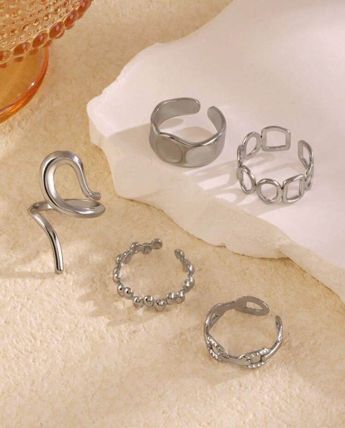 5pc Fae 18K gold plated ring set